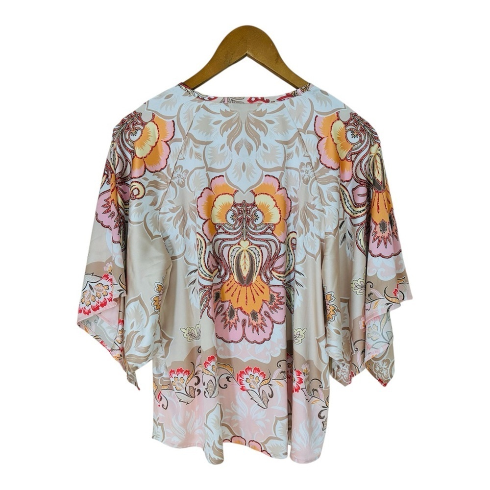 Chico's Pastel Scarf Print Satin Floral Keyhole Blouse Top 0 Small 4 - Picture 11 of 12